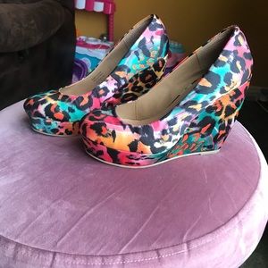Multi-color Cheetah Print Wedge Heels
